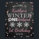 Winter ONEderland Chalkboard 1st Birthday Welcome Poster<br><div class="desc">Celebrate in style with this trendy birthday 1st welcome sign. The design is easy to personalise with your own wording and your family and friends will be thrilled when they see this fabulous party sign. Matching party items can be found in the collection.</div>