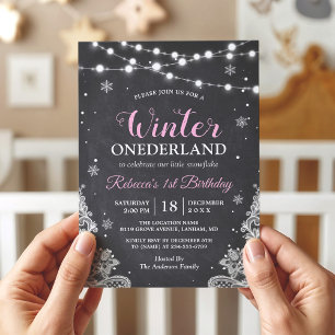 Winter ONEderland Chalkboard Baby First Birthday Invitation