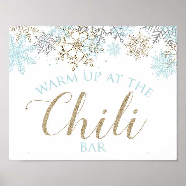 Winter Onederland Chilli Bar Sign Blue Snowflakes (Front)