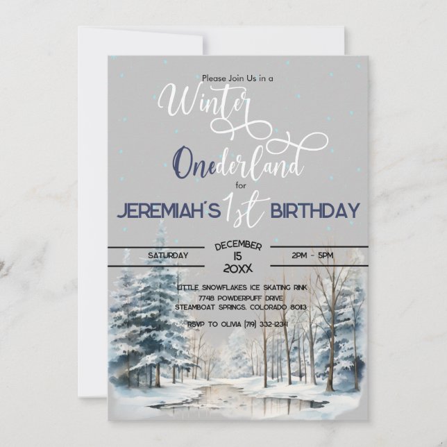 Winter Onederland Christmas 1st Birthday Boy Invitation (Front)