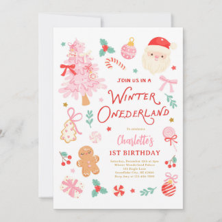Winter Onederland Christmas 1st Birthday Party Invitation