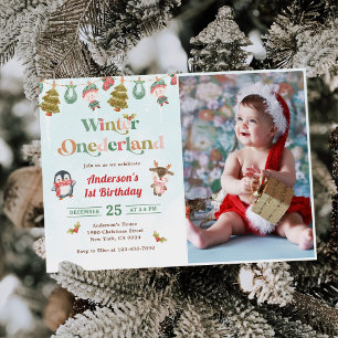 Winter Onederland Christmas 1st Birthday Photo Invitation