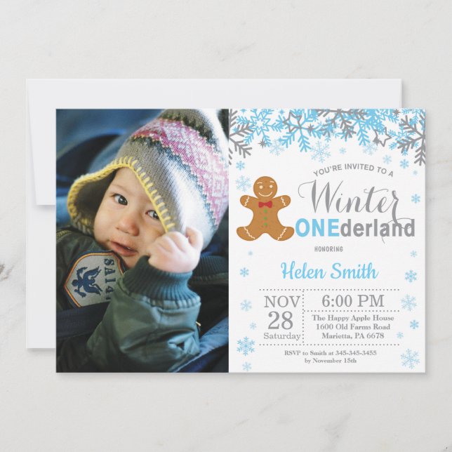Winter Onederland Christmas Boy 1st Birthday Photo Invitation (Front)
