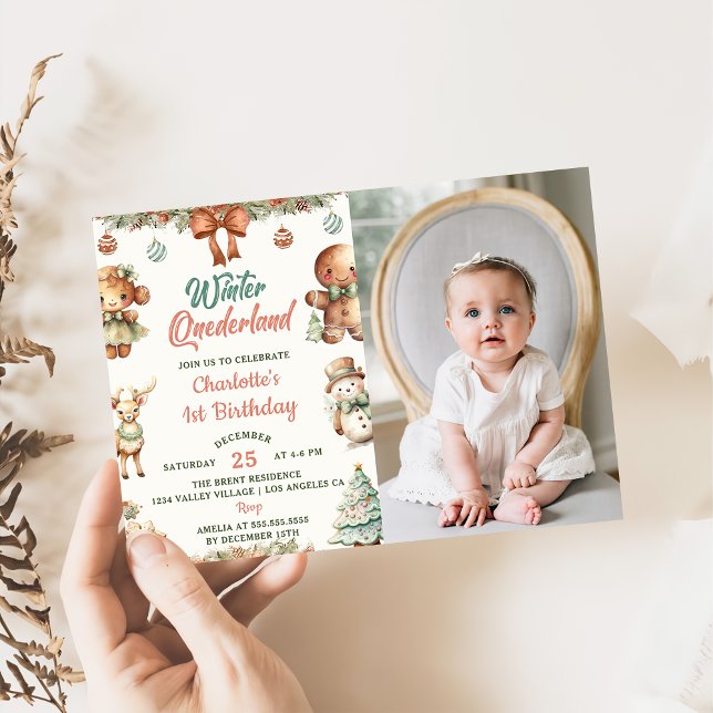 Winter Onederland Christmas Cookies Birthday Photo Invitation (Creator Uploaded)