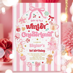 Winter Onederland Christmas Coquette Bow Birthday Invitation