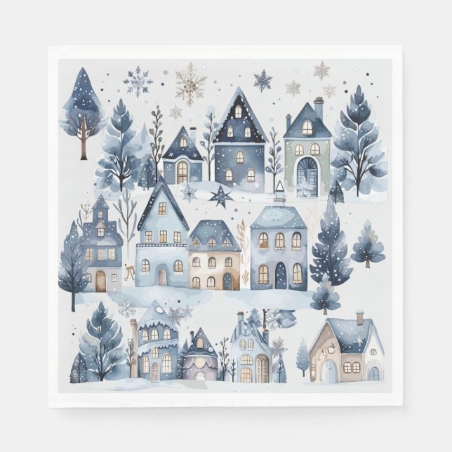 Winter Onederland Christmas Houses Birthday Napkin (Front)