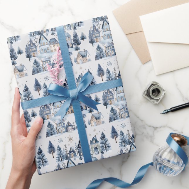Winter Onederland Christmas Houses Birthday Wrapping Paper (Gifting)