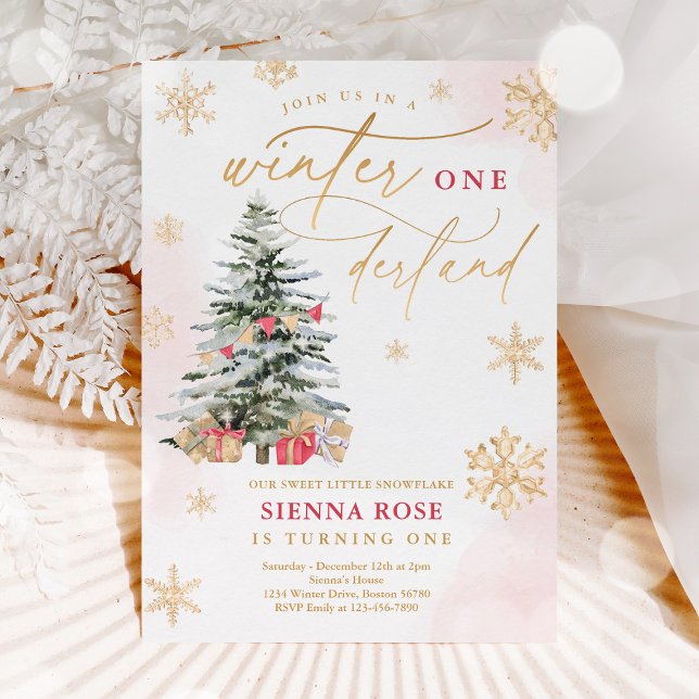 Winter Onederland Christmas Red & Gold Birthday Invitation (Creator Uploaded)