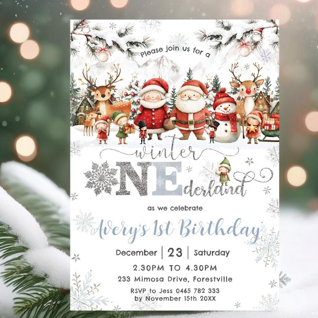Winter Onederland Christmas Santa Elf 1st Birthday Invitation (Creator Uploaded)