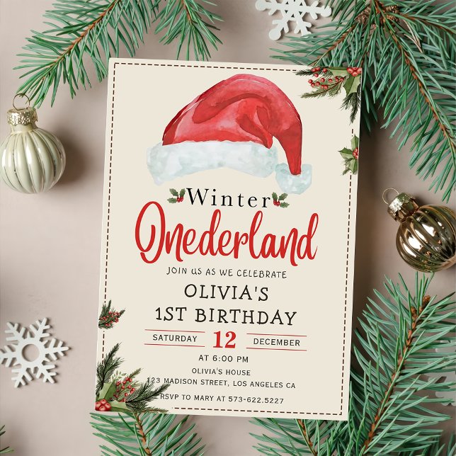 Winter ONEderland Christmas Santa Hat Birthday Invitation (Creator Uploaded)