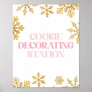 Winter Onederland Cookie Decorating Pink Gold Poster