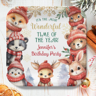 Winter Onederland Cute Winter Animals Birthday Paper Plate