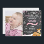 Winter Onederland Deer 1st Birthday Invitation<br><div class="desc">Winter Onederland Deer 1st Birthday Invitation with custom photo. Deer. Pink and White Snowflake. First Birthday. Girl 1st Bday Invite. Chalkboard Background. Black and White. For further customisation,  please click the "Customise it" button and use our design tool to modify this template.</div>