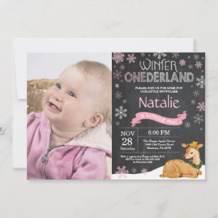 Winter Onederland Deer 1st Birthday Invitation