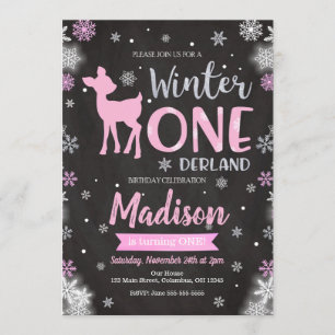 Winter ONEderland Deer 1st Birthday Invitation
