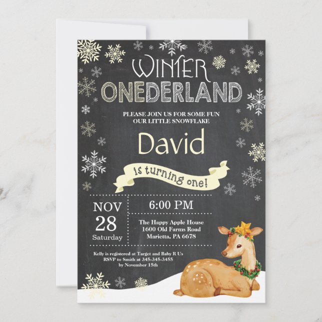 Winter Onederland Deer 1st Birthday Invitation (Front)