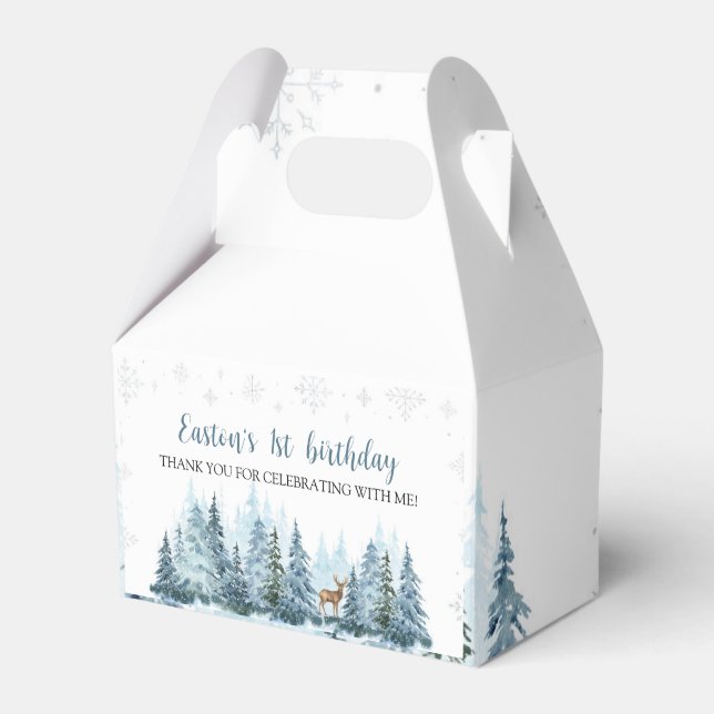 Winter Onederland Deer Birthday Party Favour Box (Front Side)