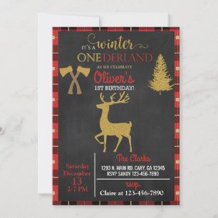 Winter Onederland deer boy 1st birthday invite. Invitation