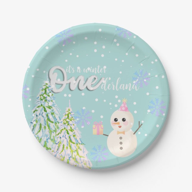 Winter Onederland firsr birthday Paper Plate (Front)