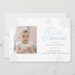 Winter Onederland First Birthday Baby Kid Photo Invitation