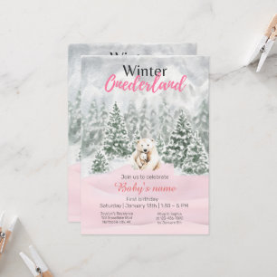 Winter Onederland First Birthday Bear Snowy Forest Invitation