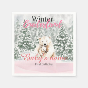 Winter Onederland First Birthday Bear Snowy Forest Napkin