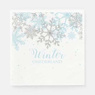 Winter Onederland first birthday blue and silver Napkin