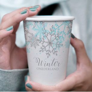 Winter Onederland first birthday blue and silver Paper Cups