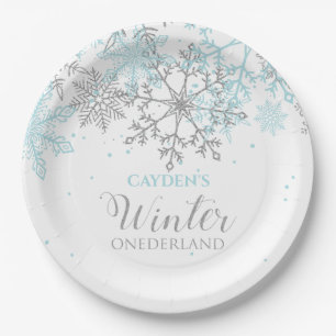 Winter Onederland first birthday blue and silver Paper Plate