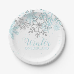 Winter Onederland first birthday blue and silver Paper Plate