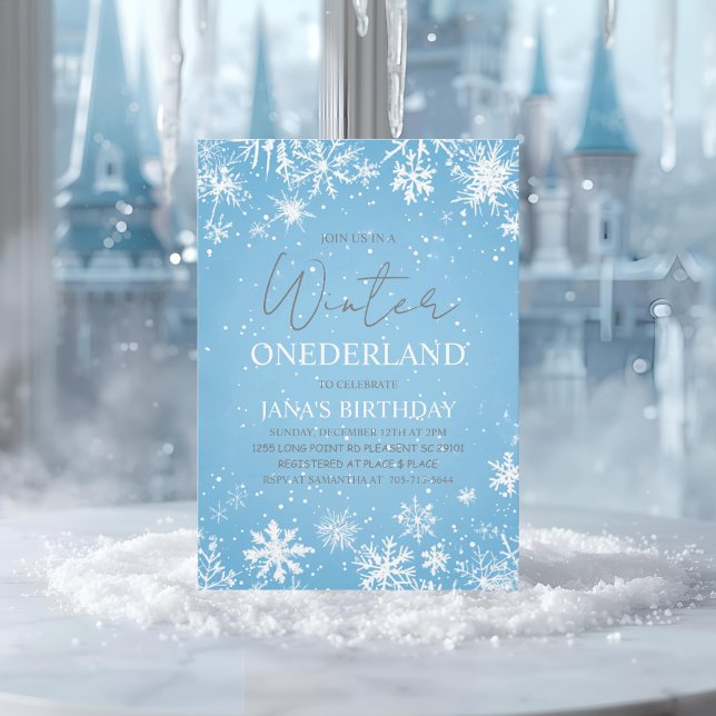 Winter ONEderland First Birthday Blue Invitation (Creator Uploaded)