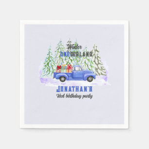Winter Onederland First Birthday blue truck presen Napkin