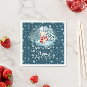 Winter Onederland First Birthday Cute Bear blue Napkin
