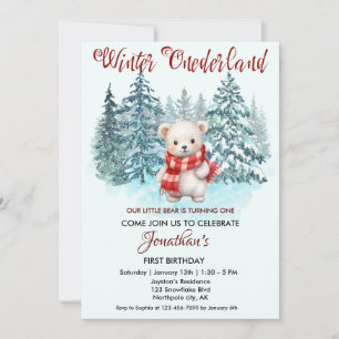 Winter Onederland First Birthday Cute Bear Forest  Invitation