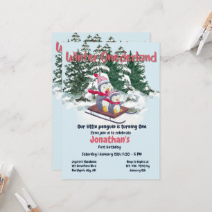 Winter Onederland First Birthday Cute Penguins on  Invitation