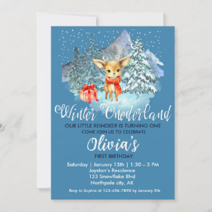 Winter Onederland First Birthday Cute Reindeer Invitation