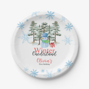 Winter Onederland First Birthday Cute snowman fore Paper Plate