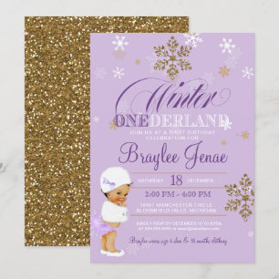 Winter Onederland First Birthday Ethnic Baby Girl Invitation