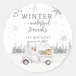 Winter Onederland First Birthday Favour Classic Round Sticker