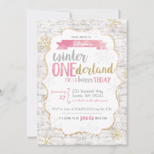 Winter Onederland First Birthday Invitation (Front)