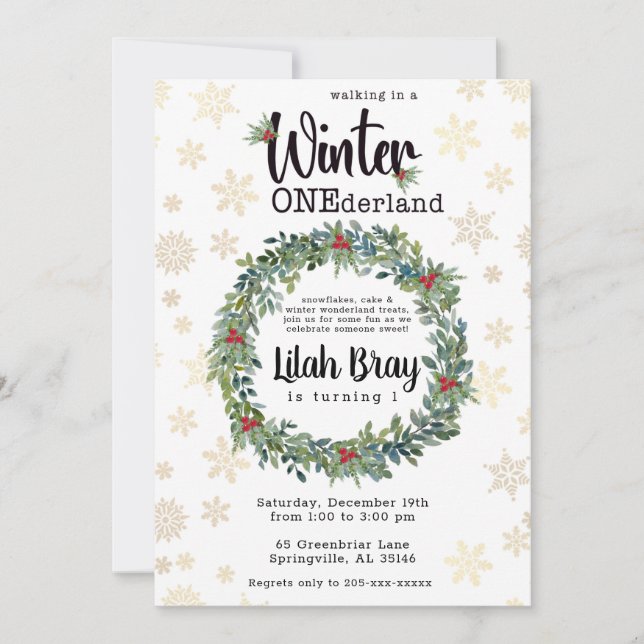 Winter ONEderland First Birthday Invitation (Front)