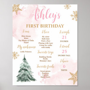 Winter Onederland First Birthday Milestones Poster