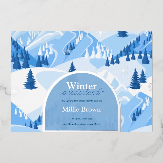 Winter Onederland First Birthday Mountain Snow  (Front)