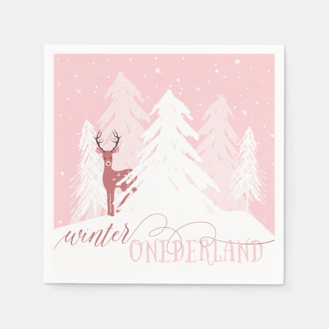 Winter Onederland First Birthday Napkin Pink (Front)