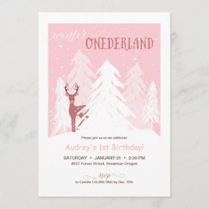 Winter Onederland First Birthday Party Invite Pink