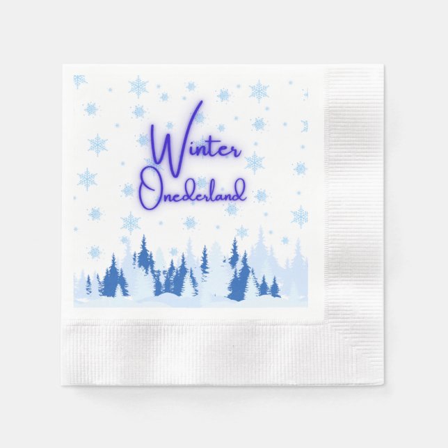 Winter Onederland First Birthday Party Napkins (Front)