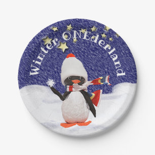 Winter ONEderland First Birthday Party Penguin Paper Plate