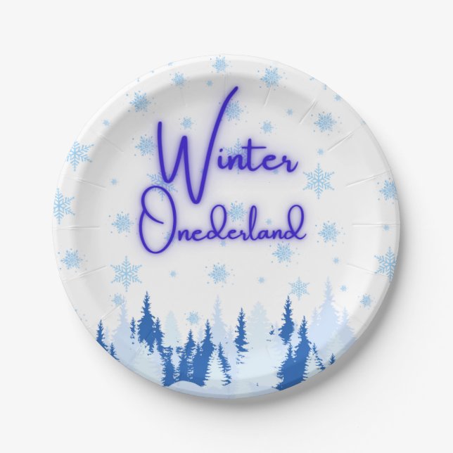 Winter Onederland First Birthday Party Plates (Front)
