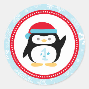 Winter ONEderland First Birthday Penguin Classic Round Sticker
