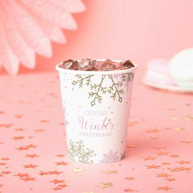 Winter Onederland first birthday pink gold Paper Cups (Insitu)